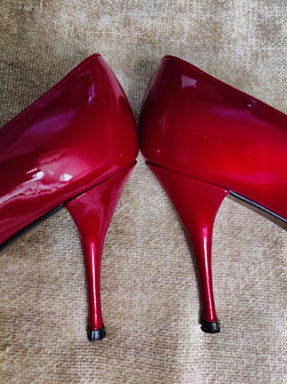 Stuart Weitzman Red Patent Peep-Toe Heels, Size 9 - Picture 7 of 14